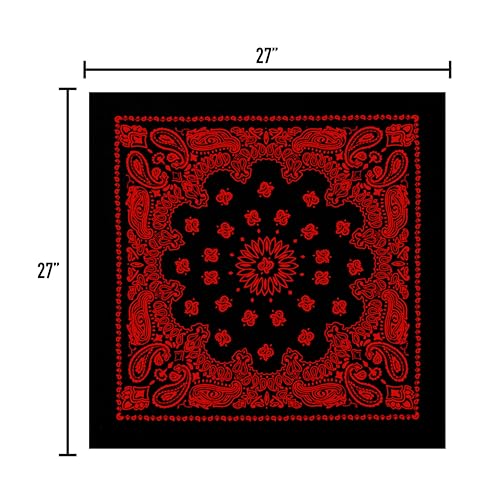 Rothco Trainmen Paisley Bandana 27” x 27” Extra‑Large 100% Cotton Head Wrap Scarf Multi‑Use - color: Black/Red