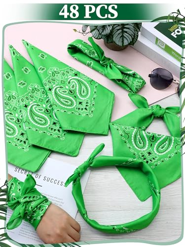 Unittype 48 Pieces Paisley Bandana Novelty Unisex Cowboy Headband Sports Bandannas Scarf Outdoor for Western Party Costume - color: Green, style: Classic