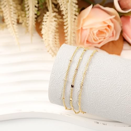 Dainty Bracelets for Women, 14k Gold Plated/Silver Layered Charms Bracelet Herringbone Satellite Beads Box Rope CZ Bracelet Adjustable Cuba Link Chain Bracelet Set Jewelry Gifts - color: 3Layered-Twisted rope-GD