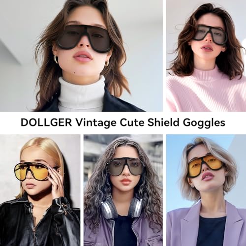 Dollger Oversized One Piece Sunglasses For Women Fashion Men Wrap Around UV400 Shield Goggles - color: 2 Packs: Black+grey