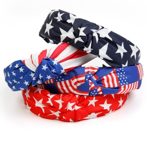 Huachi American Flag Headbands for Women Knotted 4th of July Headband Accessories for Women Patriotic USA Hair Band Top Knot Hair Hoops Girls Independence Day Red White and Blue Head Bands - color: American Flag Headbands