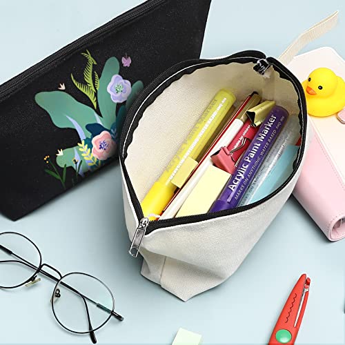 10 Pieces Cotton Canvas Makeup Bag with Bottom, Multi Purpose Cosmetic Bag with Zipper MN-WB07 Wb07 - color: Black, size: L