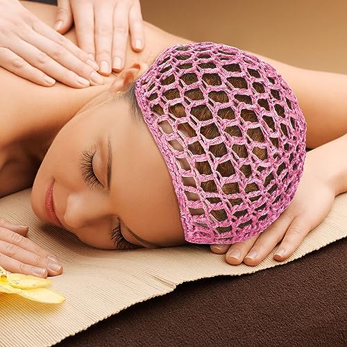 Geyoga 4 Pieces Mesh Crochet Hair Net Rayon Knit Snood Hat Thick Short Women Hairnet Snoods Cover Ornament for Sleeping (Pink) - color: Pink