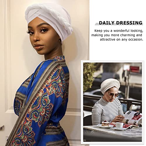 DRESHOW Turban Pre-Tied Twisted Hat Thread African Head Wraps for Black Women Chemo Cancer Cap Braid Hair Cover - color: 1 Pack Twisted Braid: Solid White
