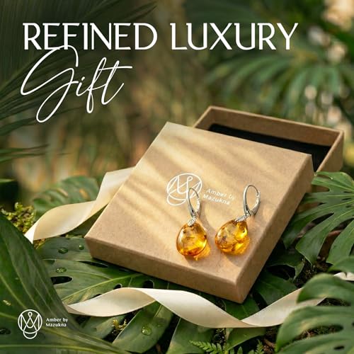 Leverback Dangle Earrings for Women – Gold-Plated 925 Silver Drop Earrings with Natural Yellow Baltic Amber Piece, Lightweight Jewelry with Secure Closure for Everyday Elegance - color: Silver Teardrop