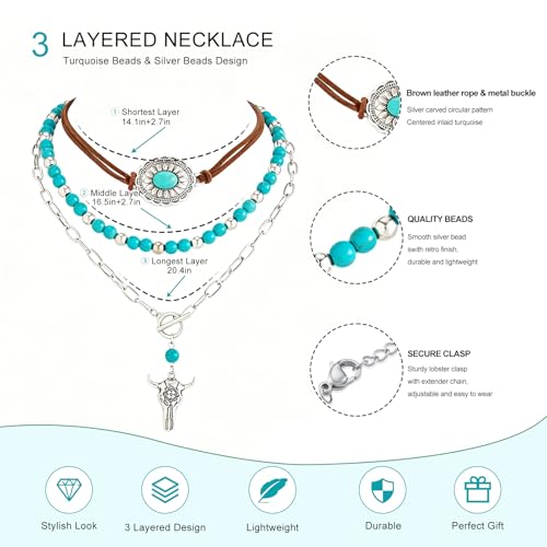 Western Necklaces Boho Turquoise Cross Necklace Set Navajo Pearl Beaded Layered Choker Cowgirl Christian Western Jewelry for Women - color: Style-C