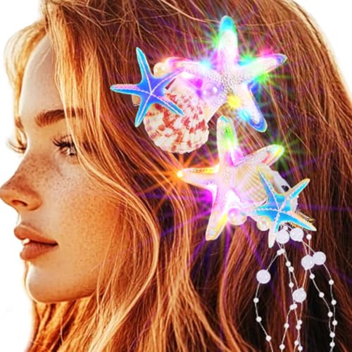 Starsifh Light Up Mermaid Hair Clips Ocean Seashell LED Hair Aaccessories headband for Women