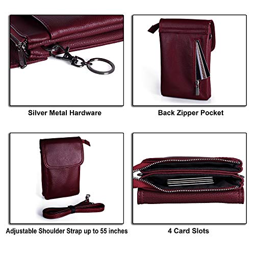 befen Genuine Leather Small Crossbody Bags for Women Cell Phone Bag Cross Body Purses,Silver Zipper - color: Burgundy
