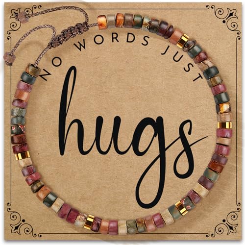 Inspirational Gifts Bracelets for Women: Mothers Day Birthday Gifts for Mom Women Friends Sister - Healing Natural Stone Beads Bracelets Thinking of you Get Well Soon Gift for Women - color: A-E JASPER STONE-HUGS