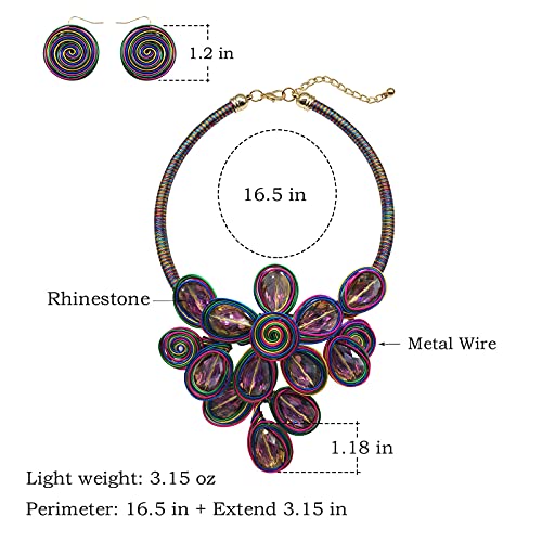 Statement Chunky Flower African Necklace For Women Tribal Fashion Costume Jewelry Earring Sets Unique Big Colorful Rhinestone Crystal Pendent Collar Choker Bib Handmade - color: flowers colorful