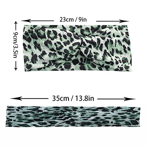 Woration Headband Yoga Leopard Print Cross Wide Elastic Headwear Head Wrap Hairband Twist Turban Knot Headwrap Hair Accessories for Women, Girls - Green - color: Leopard D