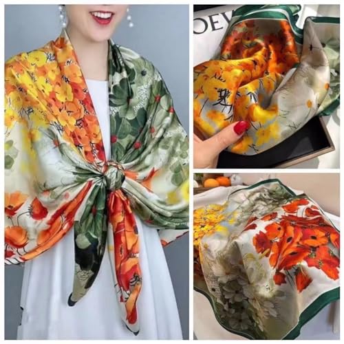 K-Elewon Large Square Scarf 43" Silk Scarf Fashion Scarves Silk Feeling Hair Wrapping Scarfs Night Sleeping Headscarf - color: Vb14