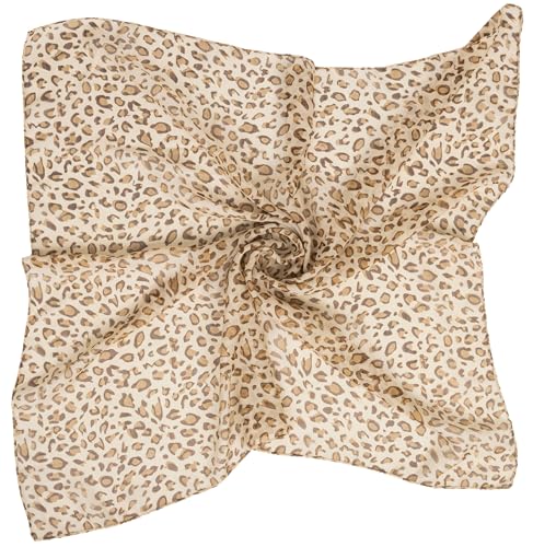 Mealah Lightweight Leopard Print Scarves for Women 27.5 × 27.5 inches Square Elegant Wrap Neck Scarf Feeling Head Scarf - color: Light Coffee