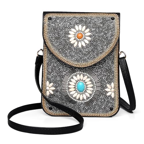 Small Crossbody Bags for Women Designer Cell Phone Bag Boho Shoulder Wallet Purse - color: Silver Gypsy