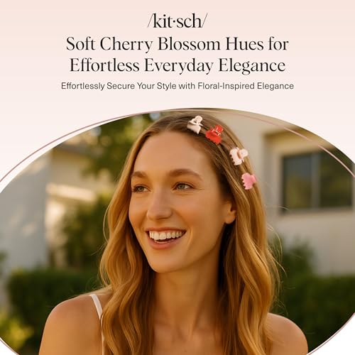 Kitsch Small Hair Clips for Women and Girls – Mini Claw Clips | Hair Accessories | Daily Styling, Recycled, Cherry Blossom Design | Ideal Gifts for Women – 8pc Set - color: Cherry Blossom