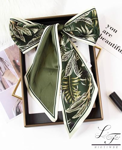 Hioyiwse Head Scarf Hair Neck Scarves For Women Purse Bag Scarfs For Handbags Silky Long Thin Satin Headscarf Fashion - color: B15-green Plant Leaf