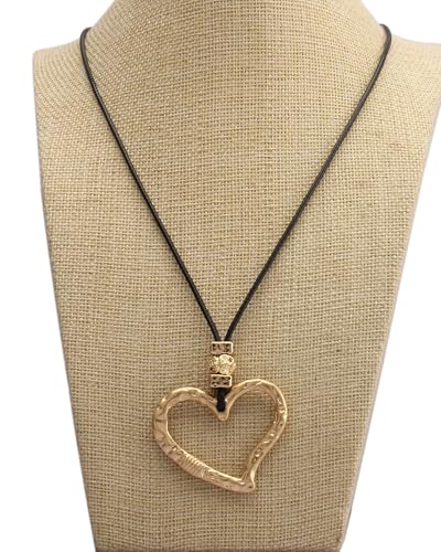 Bohemian Women's Leather Long Pendant Necklace Sweater necklace Adjustable Retro Woven Handmade Jewelry - color: Gold Love