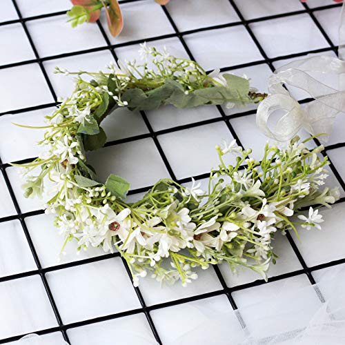Vivivalue Daisy Flower Crown Floral Wreath Headband Hair Garland Flower Halo Headpiece with Ribbon Wedding Party Festival Photos White - color: 54