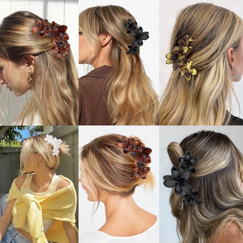 ANBALA 4Pcs Hawaiian Flower Hair Clips Large Claw Clips for Thick Thin Hair Non Slip and Strong Hold Beach Accessories - color: Leopard-C