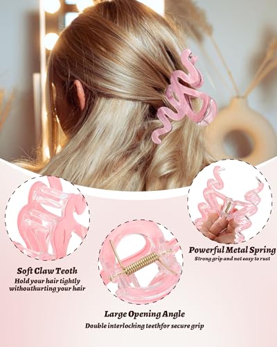 4Pcs Large Hair Claw Clips, Nonslip Cute Jelly Hair Clips for Thick Hair and Long Hair - color: Wave-White + Purple + Pink + Blue