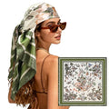 Large Square Head Scarf Bandana - 35" Satin Hair Scarf for Women Like Silk Scarf Fashion Hair Wrapping - color: Garden Butterfly(green), size: 35IN*35IN