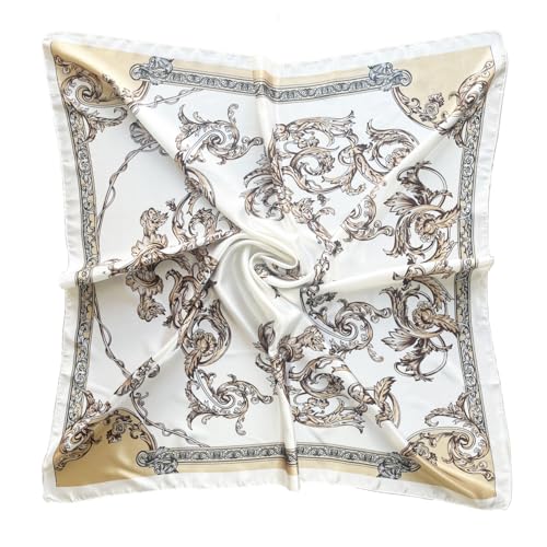 Julunar Silk Like Head Scarf for Women - Satin Large Hair Scarves - 35" Square Silk Hair Wrap for Sleeping with Gift Packed - color: A000-2 Pattern Beige