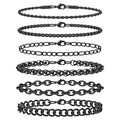6PCS Stainless Steel Bracelets for Men Women, Silver Gold Black Cuban Link Rope Box Wheat Chain Paperclip Figaro Jewelry Set, 7/8/9 Inches - color: Black, size: 8 inches