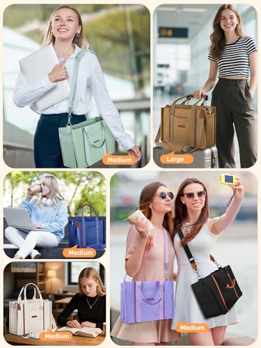 FIORETTO Women’s Canvas Tote Bag Purse with Zipper, Multi Compartment & Reinforced Bottom, Ideal for Work, Bible, Travel - color: Brown, size: Large, style: Built-in Organizer