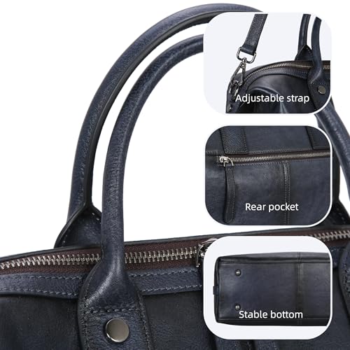 Iswee Genuine Leather Satchel Tote Bag Top Handle Handbag Designer Shoulder Bag Large Capacity Cross Body Bag - color: Navy Blue