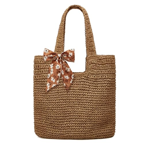 Crochet Beach Bags for Women Woven Purses Shoulder Bag Tote Handbag Summer Beach Purse - color: Wy11-brown