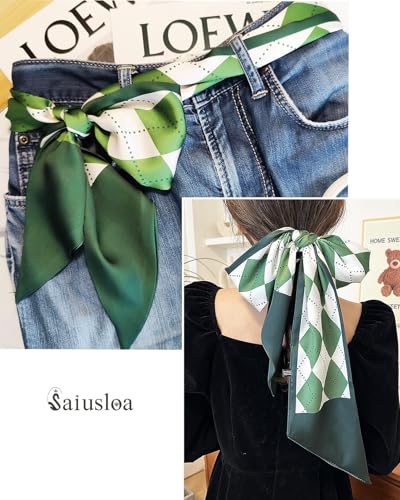 Purse Scarf For Handbags Head Scarves For Women's Hair Bags Scarfs Long Skinny Scarves Fashion Silky - color: A26-green Diamond Lattice