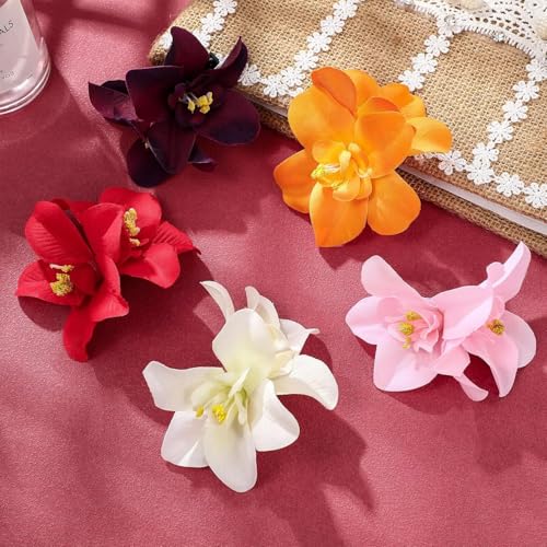 5Pcs Colorful Artificial Flower Hair Clip, Bohemian Flower Hairpin Hawaiian Hibiscus Plumeria Hairpin for Seaside Holiday,Clips and Barrettes,Hair Accessories,Bridal Hair Accessories Headwear