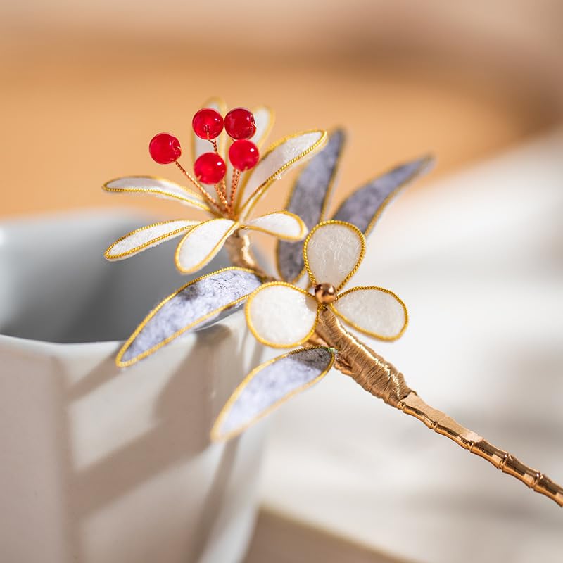 Velvet Morning Glory Hairpin Chinese Hanfu and Han Style Hair Retro Flower with Metal Handmade Hair Clip Hair Accessories for Women Girls Long Hair (Velvet Morning Glory) - color: Velvet Morning Glory