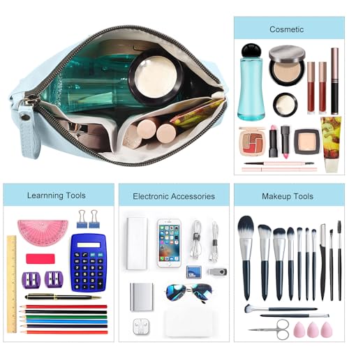 MAANGE Cosmetic Bags for Women Small Makeup Bag for Purse Pu Leather Makeup Pouch Travel Makeup Bag with Zipper Make Up Bag for Travelling - color: Blue + Pink