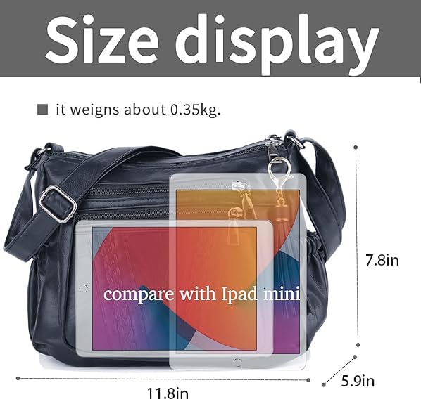 ELDA Crossbody Bags For Women Pocketbooks Soft PU Leather Purses and Handbags Multi Pocket Shoulder Bag - color: Dark Blue