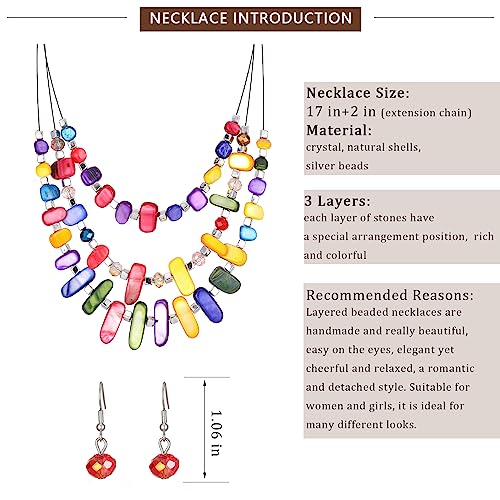 3 Layered Chunky Statement Necklace for Women Beaded Strand Necklaces with Earring Fashion Costumes Collar Necklace Jewelry Sets Gifts for Women - color: 50-Dark colorful