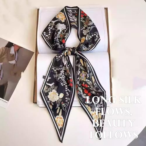 Sumolux Head Hair Scarf for Women Neck Purse Bag Handbags Scarf Like Silk - color: Black Colorful Flowers