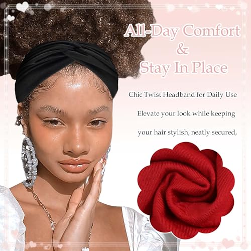 Wide Headbands For Women Cute Boho Headband Solid Color Knotted Turban Head Bands Soft Hair Wraps Red Head Scarf Fashion Turban Hairband Black Scarf Headband For Women’s Hair Accessories - color: Style 142