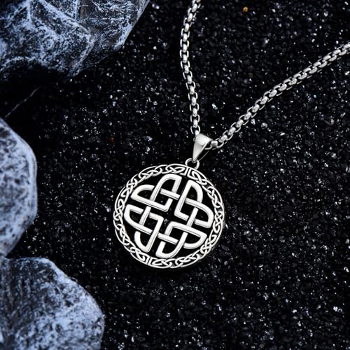 Celtic Necklace for men Sterling Silver Celtic Knot Triquetra Triangle Trinity Necklace Gift for Men - color: B-Silver