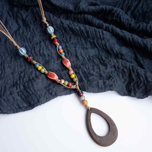 Boho Style Colorful Ceramic Bead Strand Necklace Adjustable Bohemian Jewelry Gift for Women, Fashion Clothing Matching Necklace - color: Colorful 2