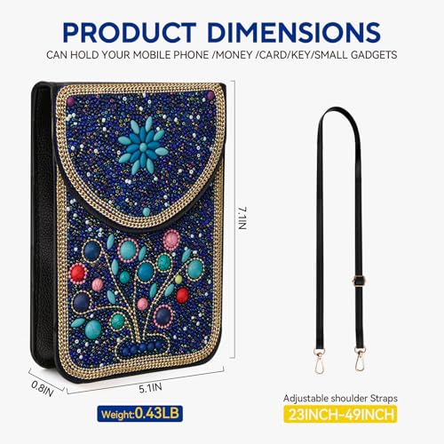 Small Beaded Crossbody Bag for Women, Boho Cell Phone Shoulder Purse Wallet with Handcrafted Colorful Beads - color: Tree-7