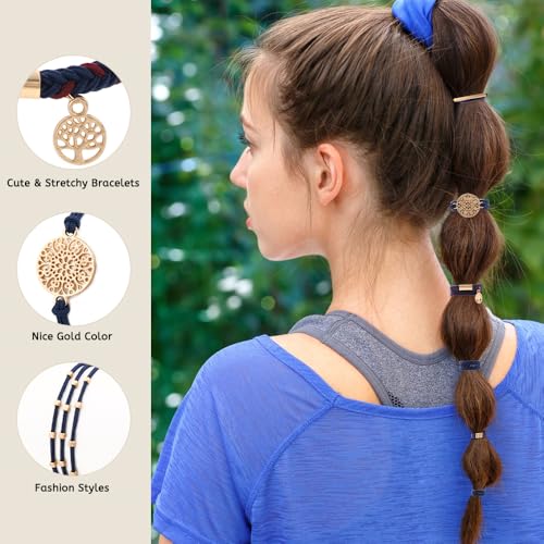 DIYDEC 10PCS Hair Ties Bracelet for Women 5 Styles Soft Braided Boho Hair Bands Elastic No Damage Hair Ties for Girls thick Thin Long Curly Hair Accessories(Blue and red) - color: Blue and red