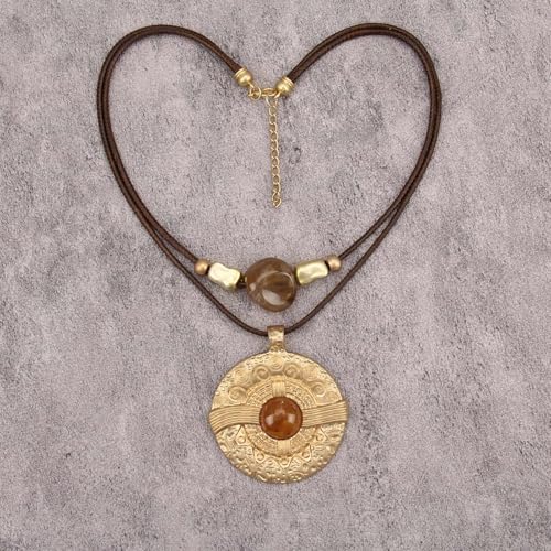 GelConnie Boho Necklaces for Women Cowgirl Necklace Stone Leather Cord Pendant Necklaces With Beads Long vintage Layered Choker Necklace - style: Boho Brown Necklace