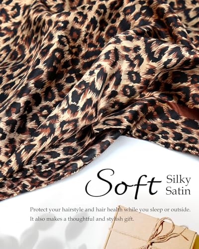 Protective Hair Wrap Scarf & Hair Net 2 in 1 - Satin Scarf with Net for Sleeping, Travel & After Silk Press - color: Classic Leopard