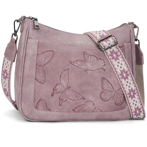 KITEVIUN Crossbody Bags for Women Trendy, Vegan Leather Medium Butterfly Hobo Purse, Women's Shoulder Handbags - color: 05-purple