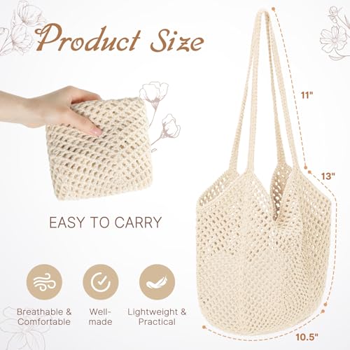 Tavaleu Crochet Tote Beach Bags for Women, Mesh Beach Tote Knit Bag, Summer Vacation Aesthetic Boho Hobo Shoulder Bag - color: Beige - Mesh Crochet