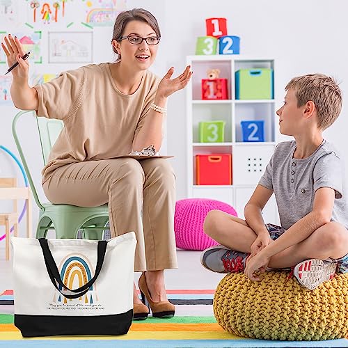 Sieral 10 Pcs Teacher Appreciation Gift Rainbow Canva Teacher Tote Bags Pack Retirement Thank You Reusable Bag Women Summer(Proud Sign) - style: Proud Sign