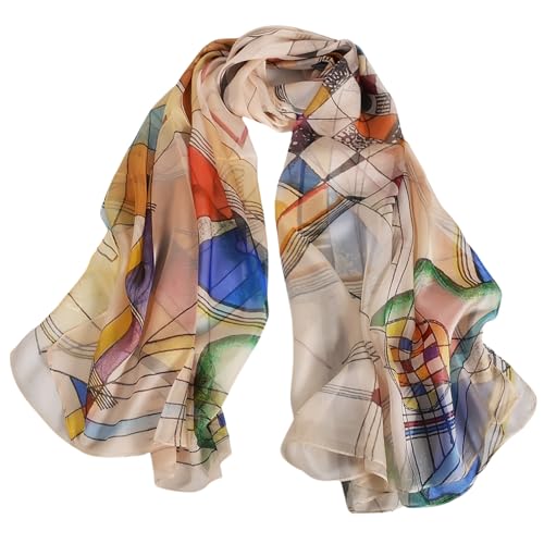 100% Mulberry Silk Women's Neck Silk Scarf-Lightweight Shawl,FLoral Print Beach Silk Wrap-Scarves for Photography - color: Beige