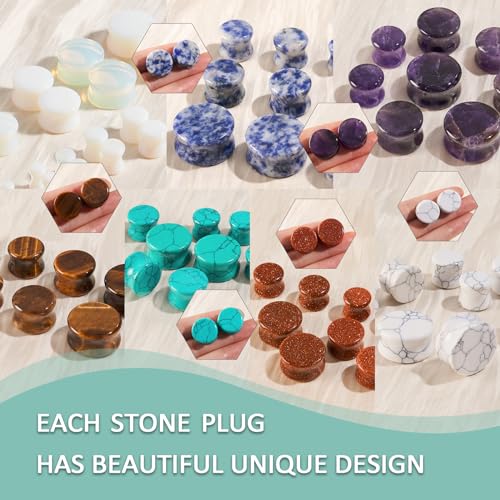 Longbeauty 20/30 Pcs Set Mixed Stone Saddle Double Flared Ear Tunnels Expander Plugs Stretcher 3MM-20MM - style: 10pairs, 0g(8mm)