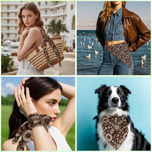 Floral Bandanas for Women Men, 27" x 27" Large Cotton Bandana Headband Head Wraps Hair Scarf for Beach Camping - color: Brown Floral-lily of the Valley